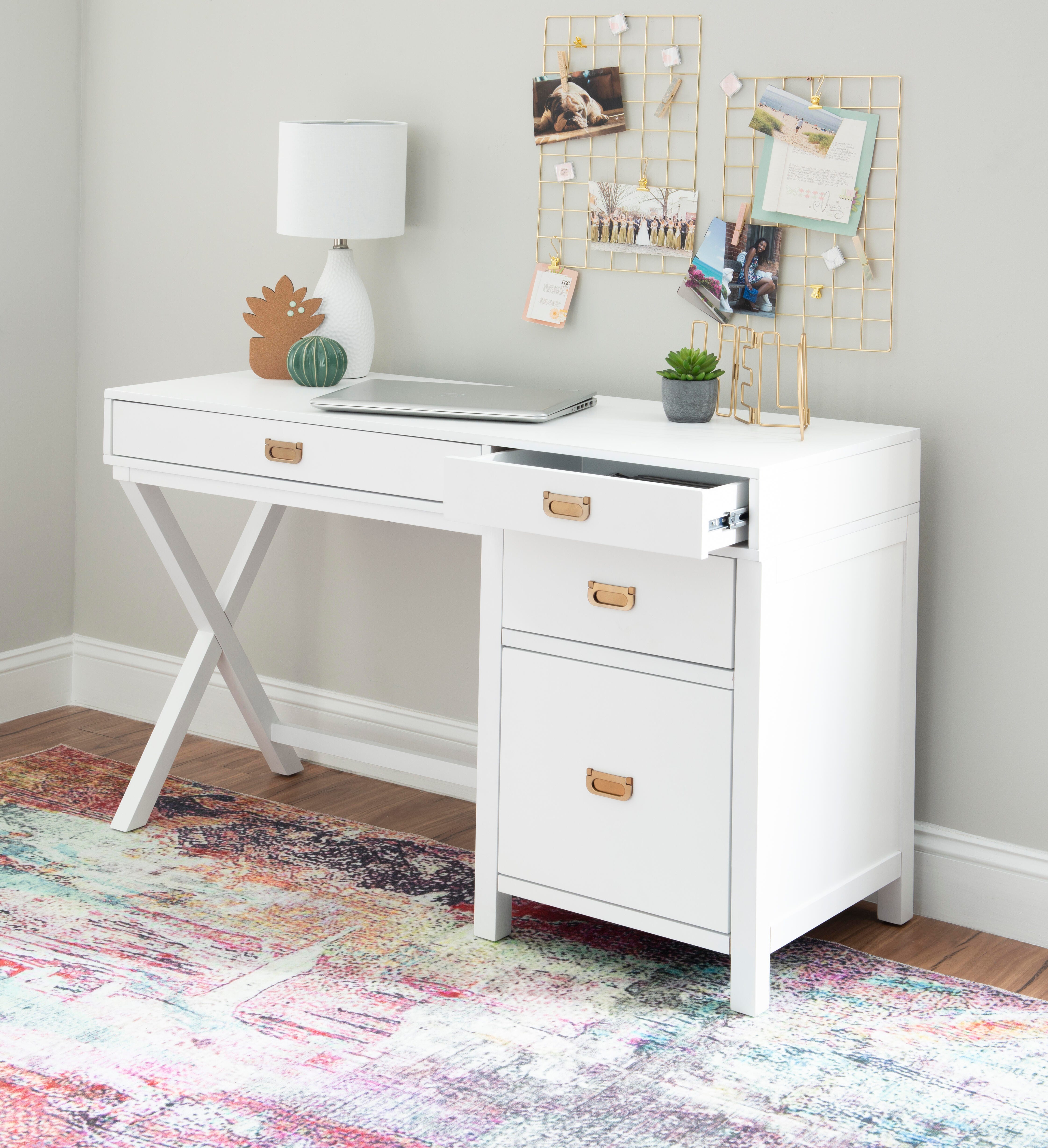 Linon Paige Side Storage Desk, White, large