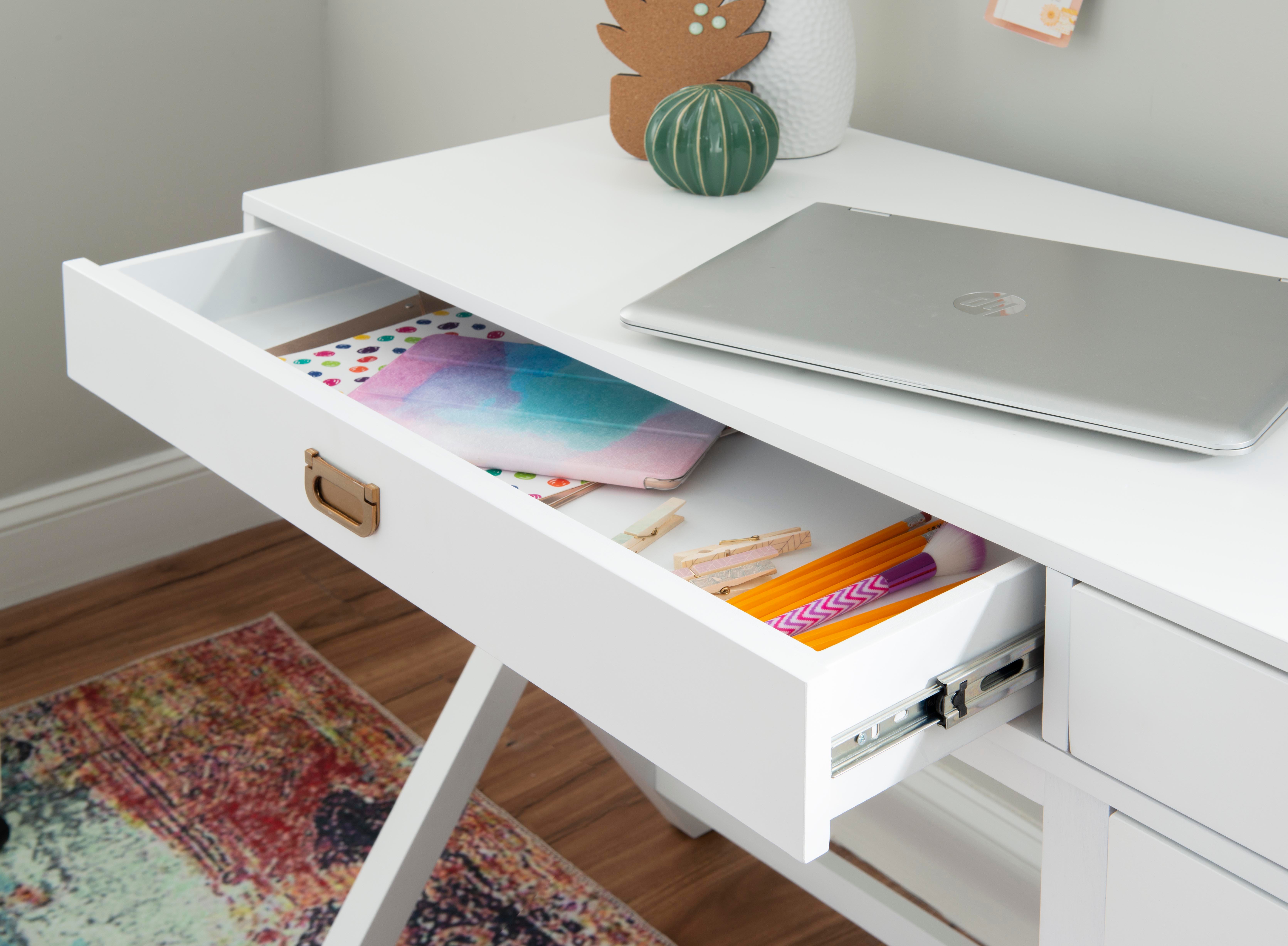 Linon Paige Side Storage Desk, White, large