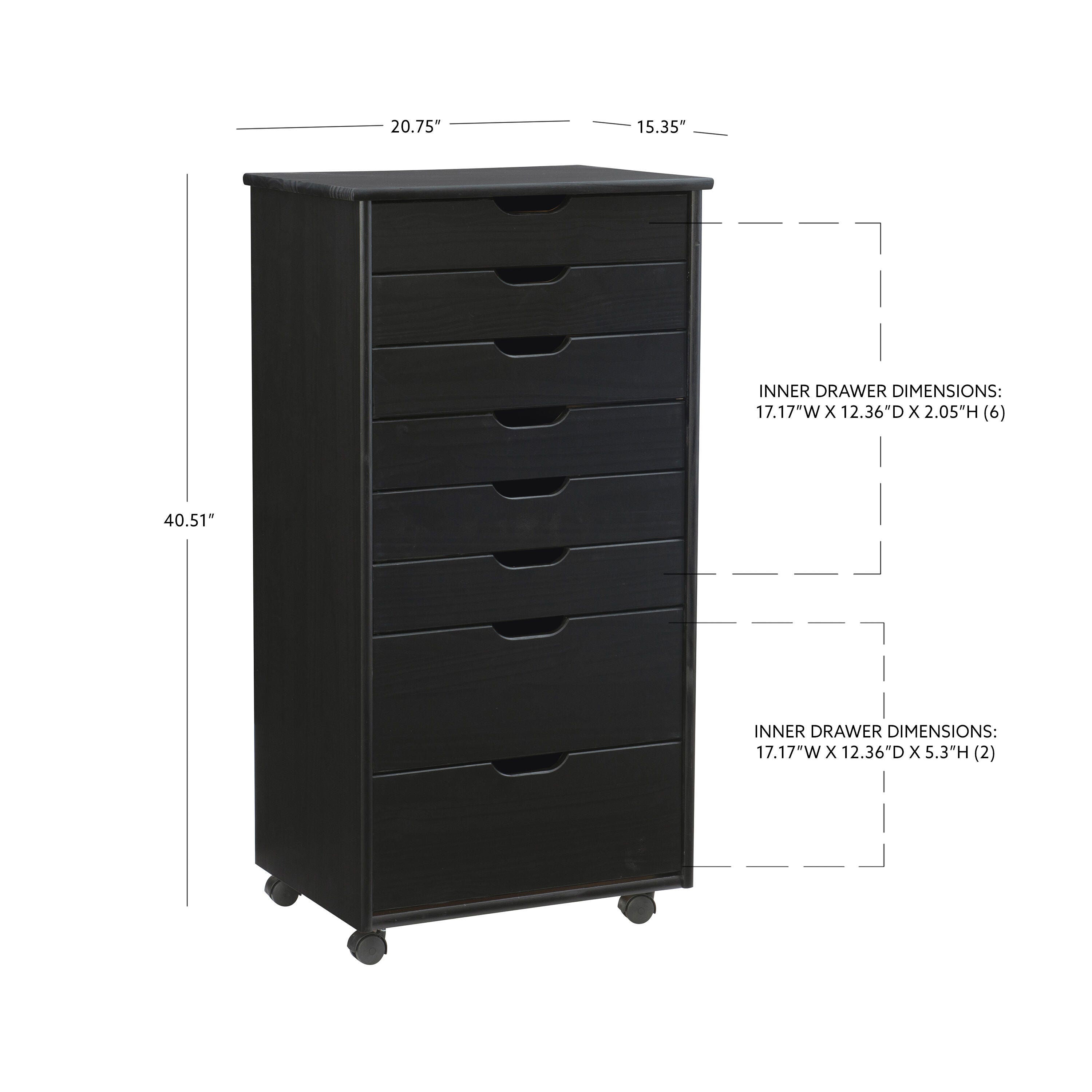 Linon Boyd 8-Drawer Rolling Storage Cart, , large