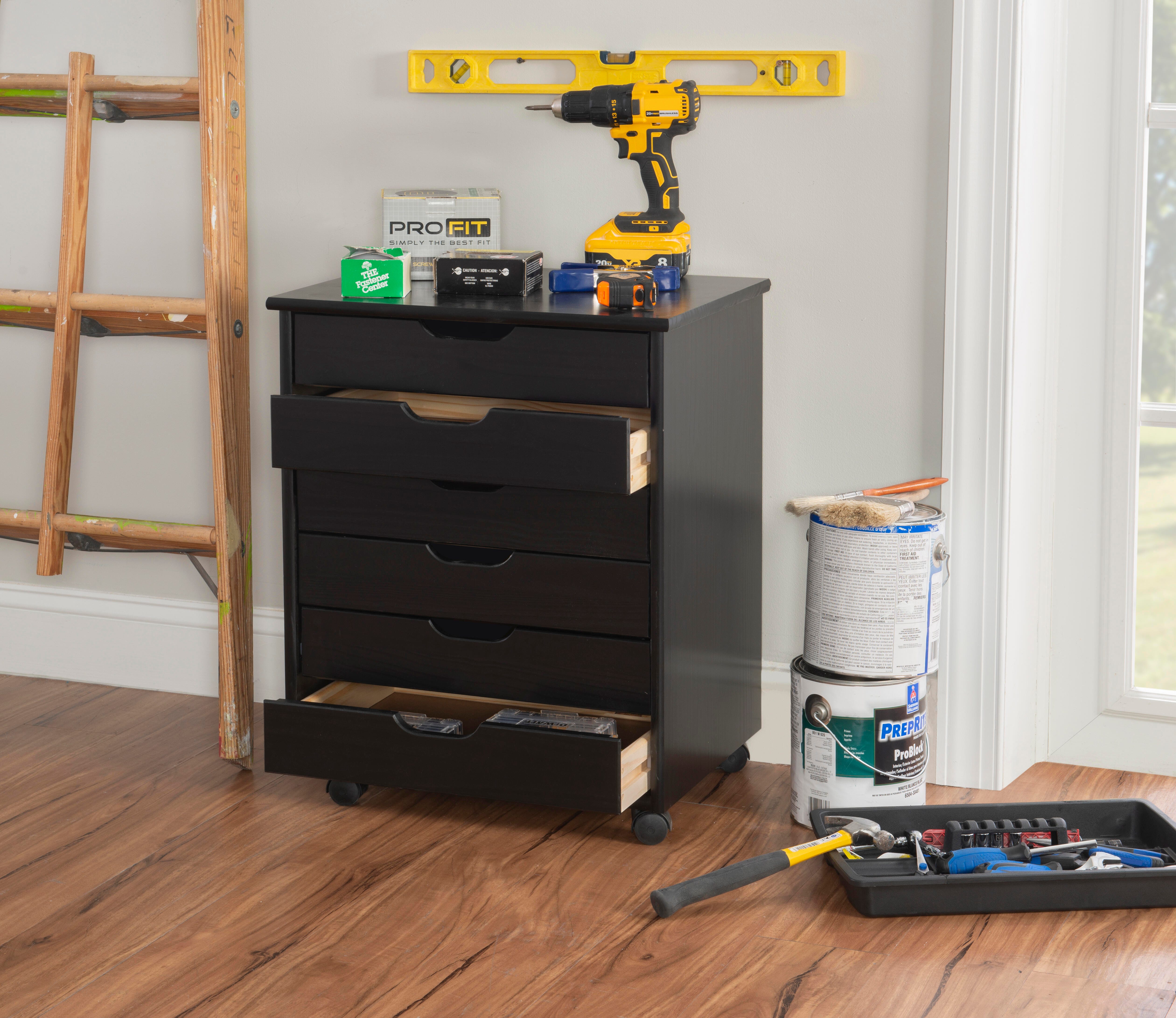 Linon Boyd 6-Drawer Wide Rolling Storage Cart, , large