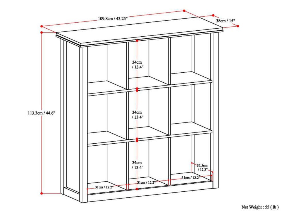 Simpli Home Artisan Wooden 9-Cube Bookcase and Storage Unit, Russet Brown, large