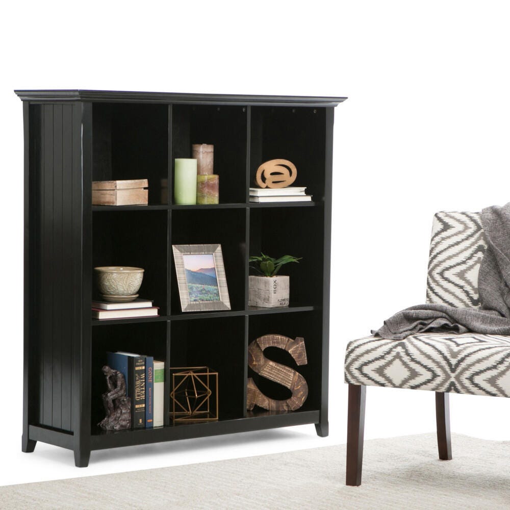 Simpli Home Acadian Wooden Rustic 9-Cube Bookcase, Black, rollover