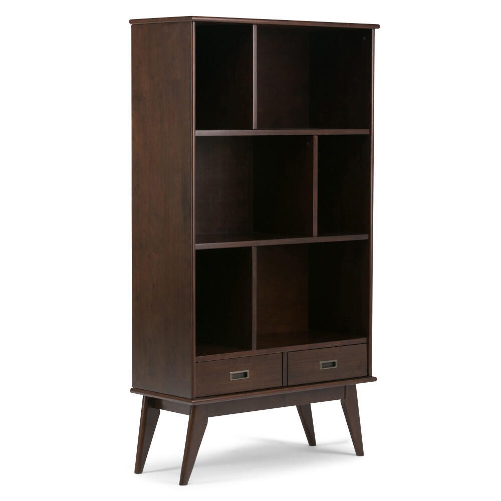 Simpli Home Draper 64" Mid Century Bookcase and Storage Unit, Brown, large