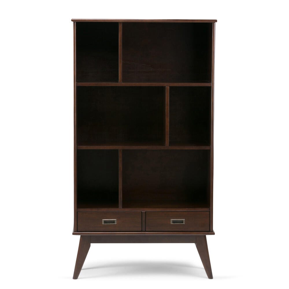 Simpli Home Draper 64" Mid Century Bookcase and Storage Unit, Brown, large