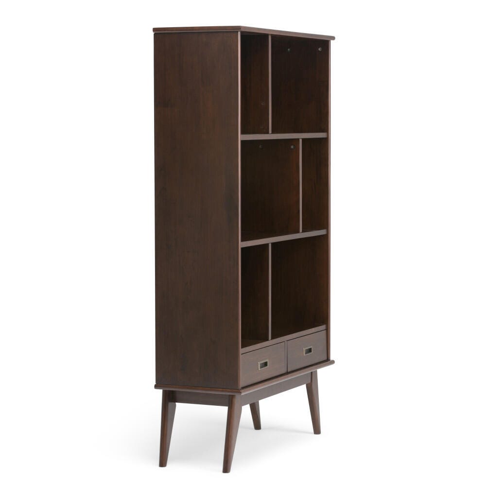 Simpli Home Draper 64" Mid Century Bookcase and Storage Unit, Brown, large