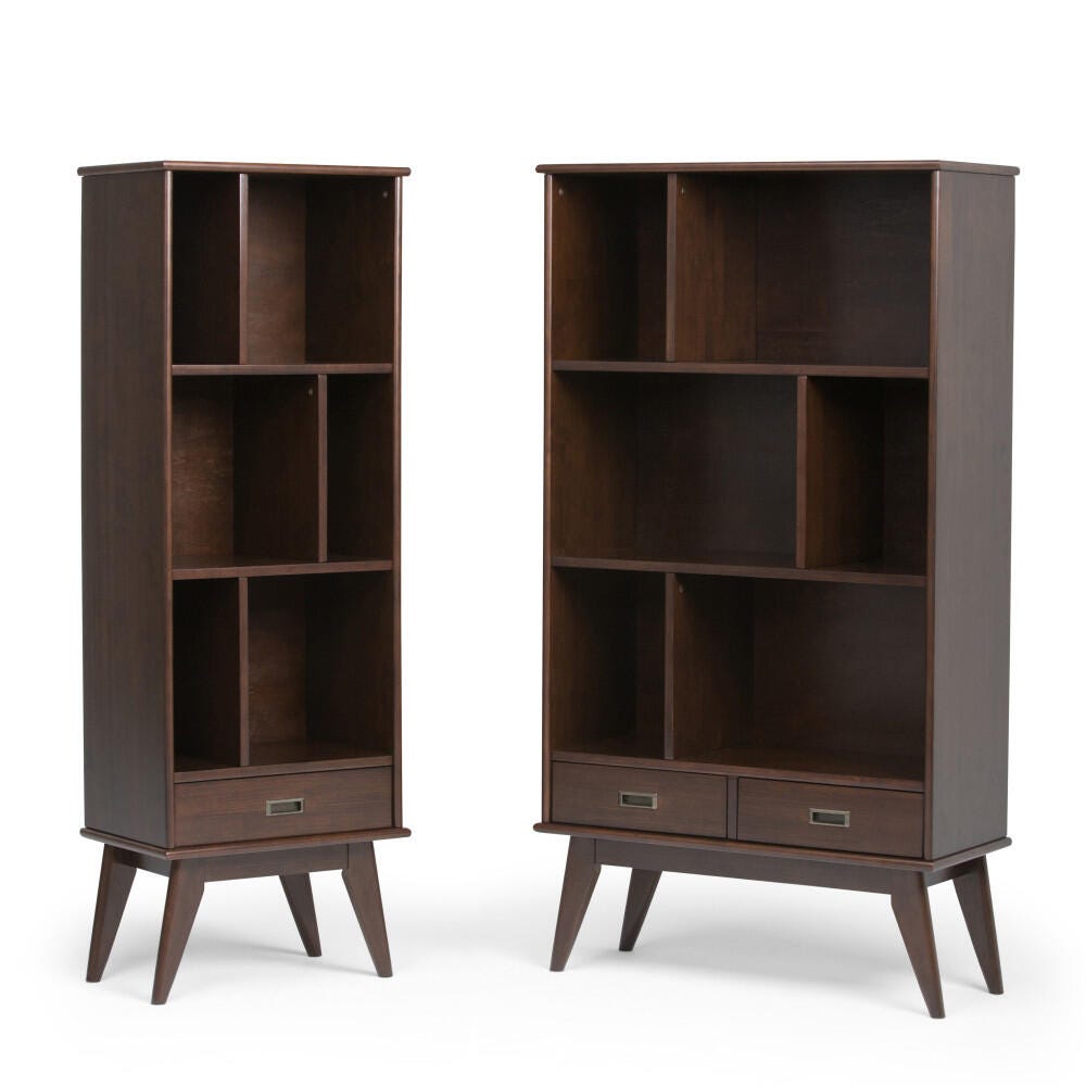 Simpli Home Draper 64" Mid Century Bookcase and Storage Unit, Brown, large