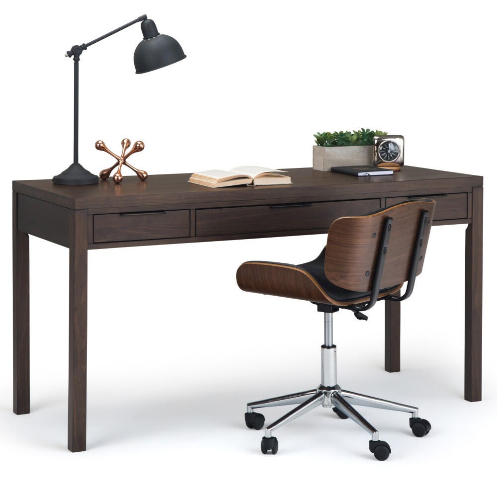 Simpli Home Hollander 60" Contemporary Desk, Brown/Dark Brown, rollover