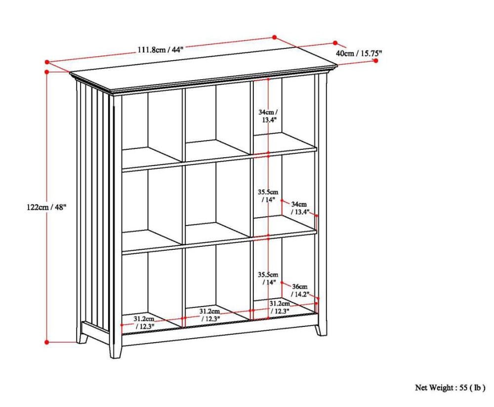 Simpli Home Acadian Rustic 9 Cube Bookcase and Storage Unit, Brown, large