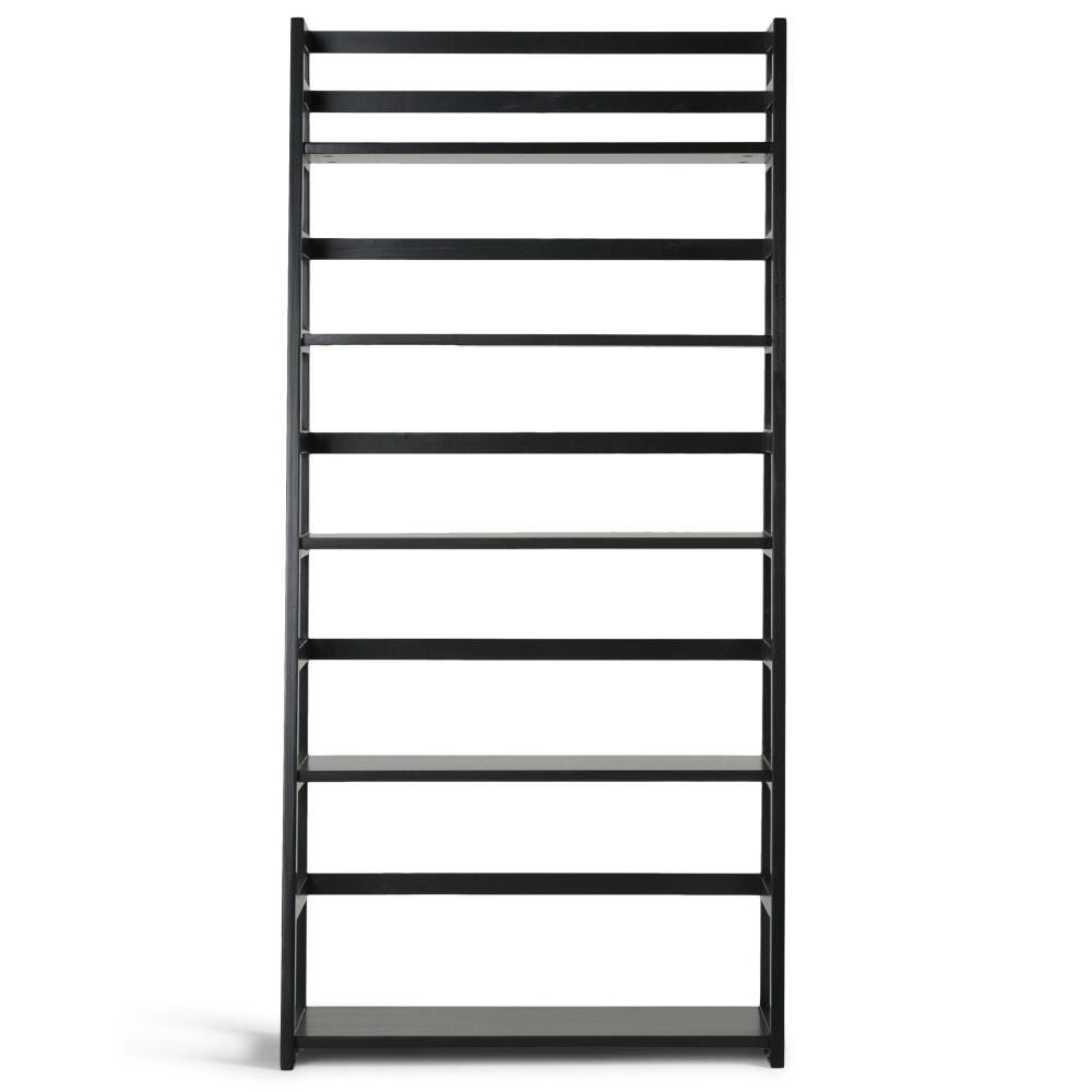 Simpli Home Acadian 63" Wooden Rustic Ladder Bookcase, Black, large