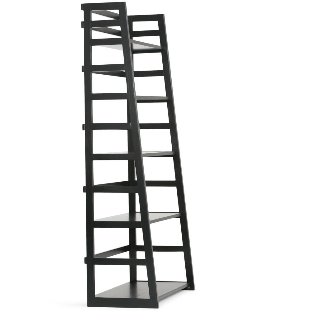 Simpli Home Acadian 63" Wooden Rustic Ladder Bookcase, Black, large