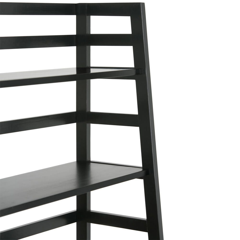 Simpli Home Acadian 63" Wooden Rustic Ladder Bookcase, Black, large