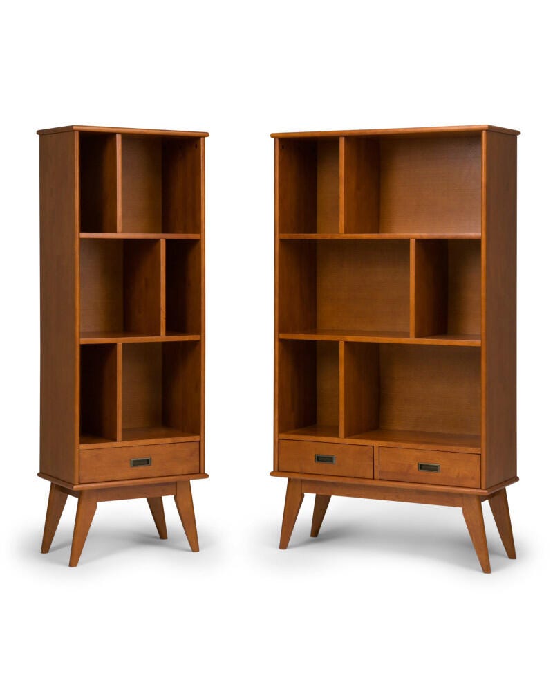 Simpli Home Draper 64" Bookcase and Storage Unit, Teak Brown, large