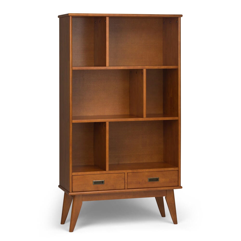 Simpli Home Draper 64" Bookcase and Storage Unit, Teak Brown, large
