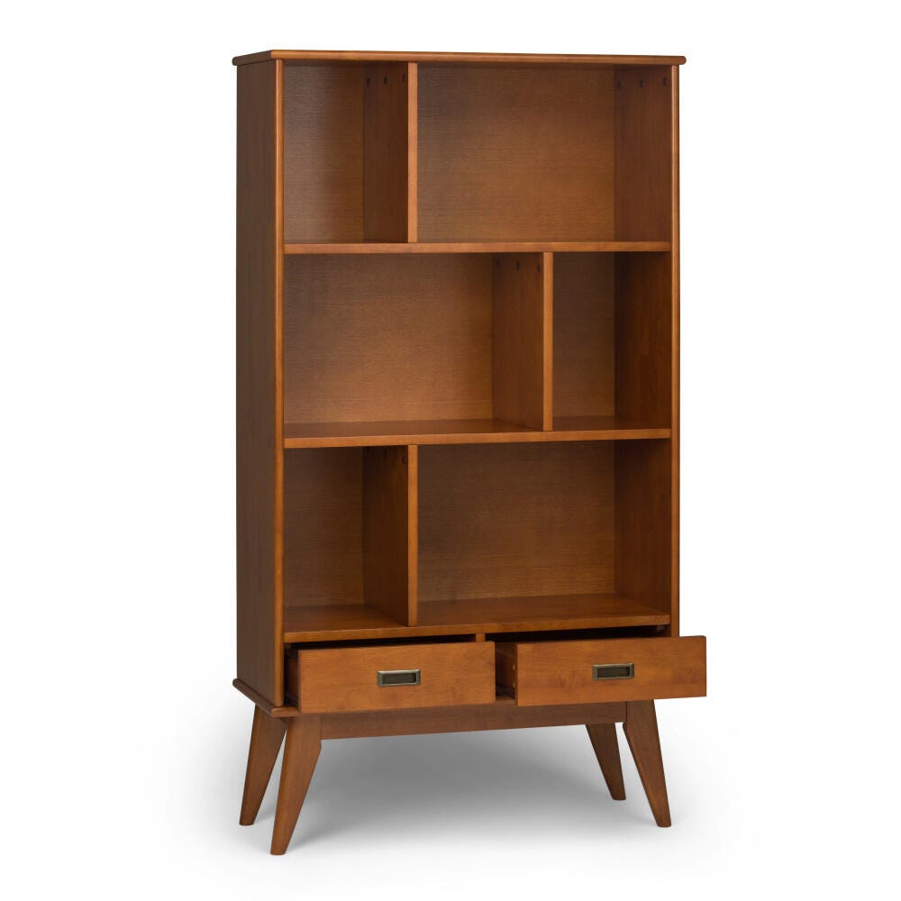Simpli Home Draper 64" Bookcase and Storage Unit, Teak Brown, large