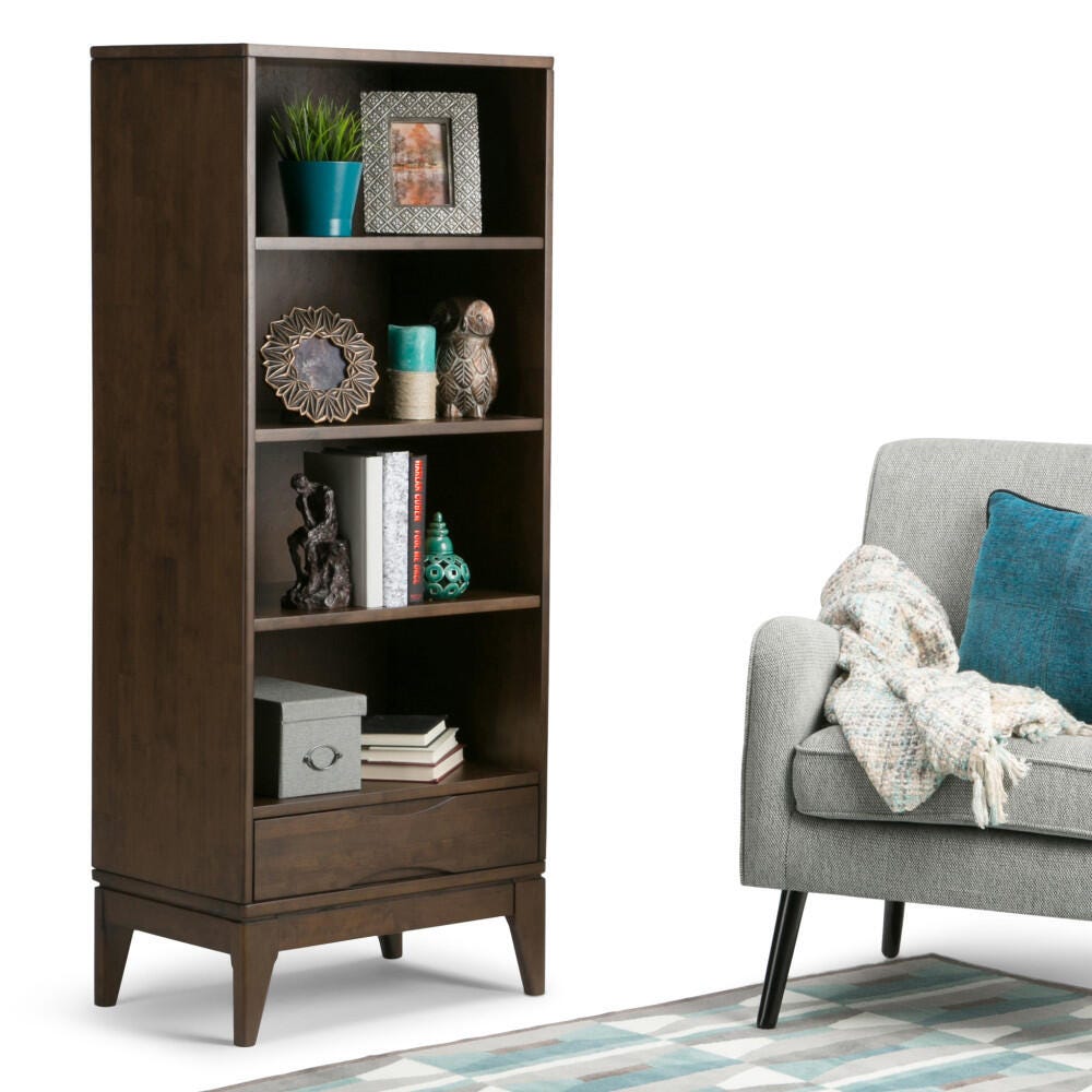 Simpli Home Harper 60" Bookcase with Storage, Brown, rollover