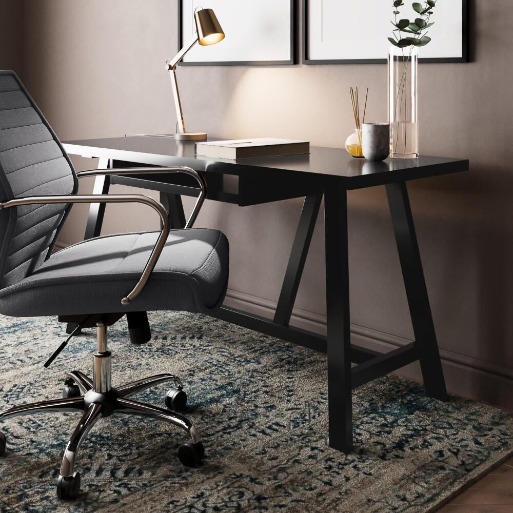 Simpli Home Dylan 60" Solid Wood Writing Desk, Black, rollover