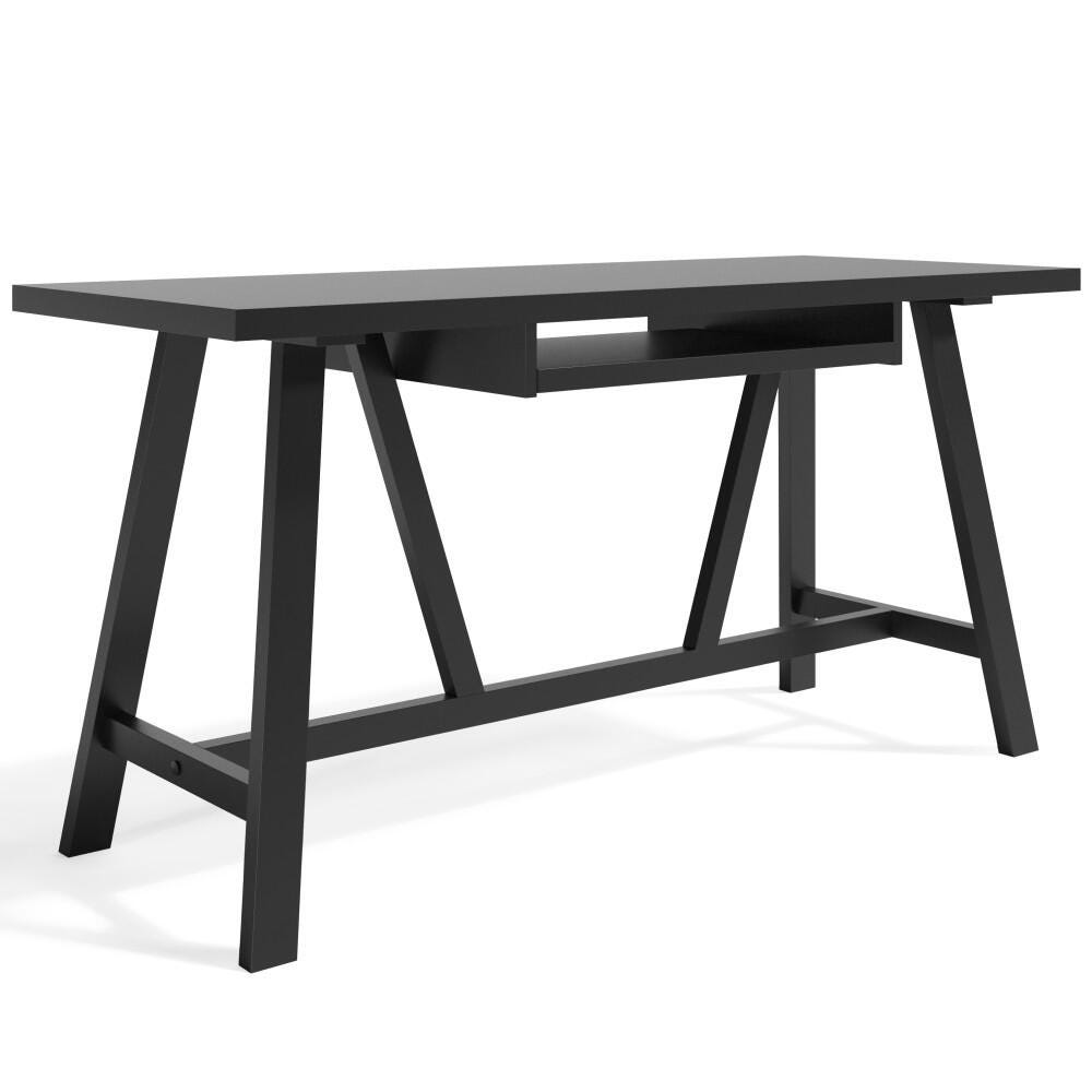 Simpli Home Dylan 60" Solid Wood Writing Desk, Black, large