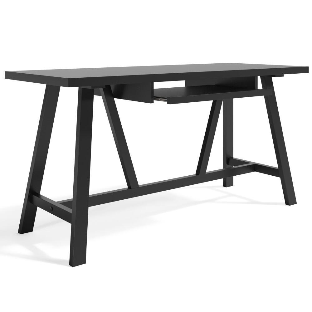 Simpli Home Dylan 60" Solid Wood Writing Desk, Black, large