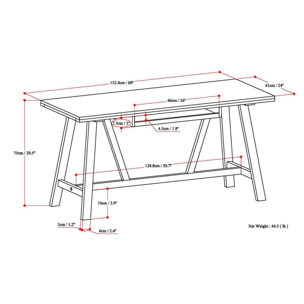 Simpli Home Dylan 60" Solid Wood Writing Desk, Black, large