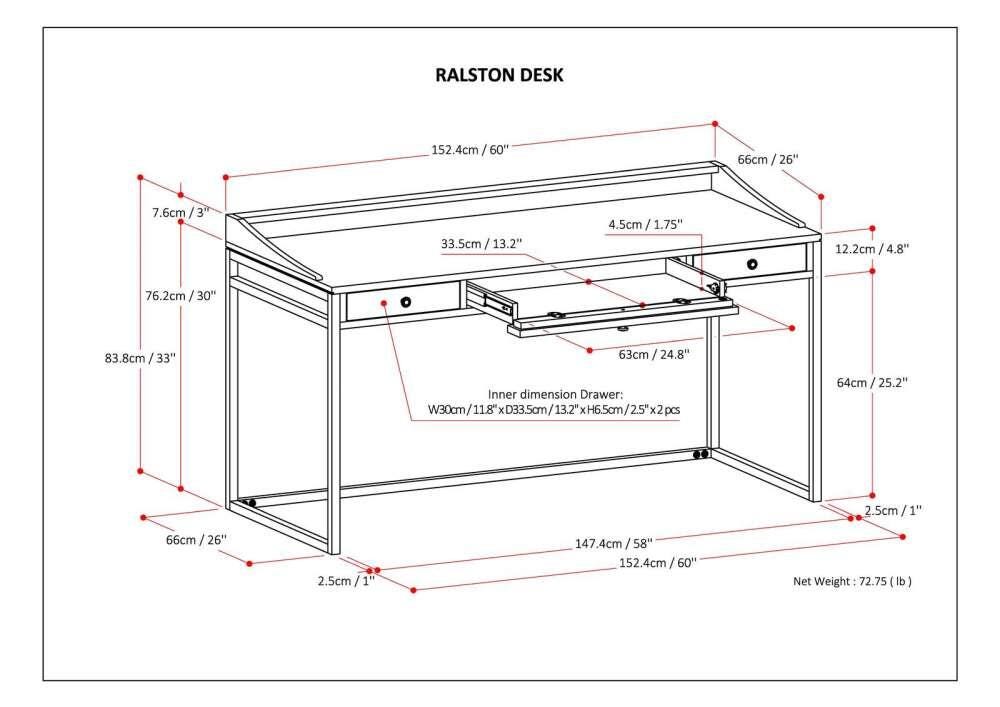 Simpli Home Ralston 60" Wooden Writing Desk, Light Brown, large