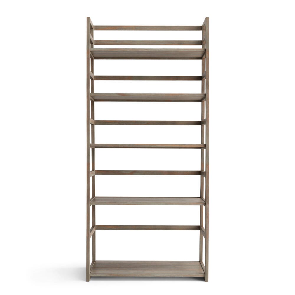 Simpli Home Acadian 63" Rustic Ladder Shelf, Gray, large