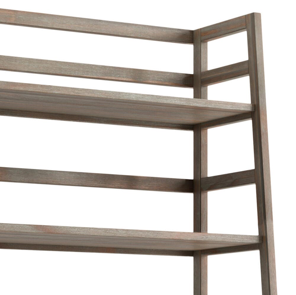 Simpli Home Acadian 63" Rustic Ladder Shelf, Gray, large