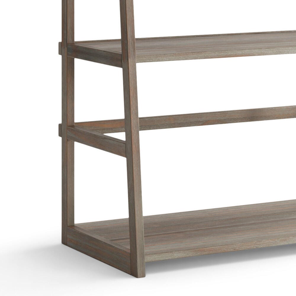 Simpli Home Acadian 63" Rustic Ladder Shelf, Gray, large