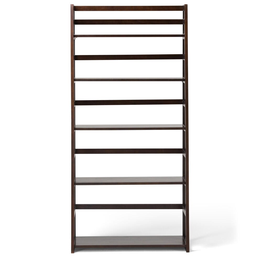 Simpli Home Acadian 63" Rustic Ladder Shelf, Brown, large