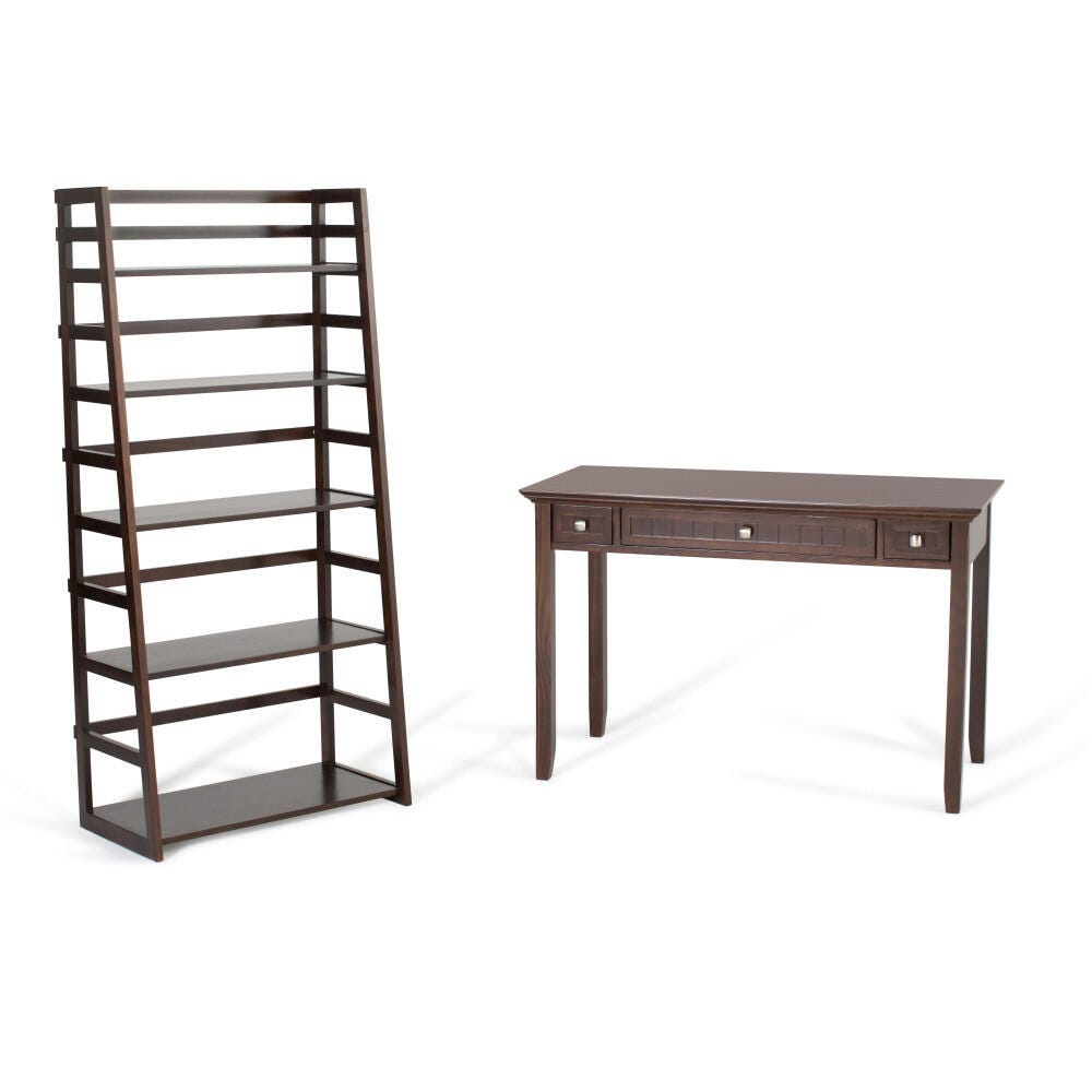 Simpli Home Acadian 63" Rustic Ladder Shelf, Brown, large