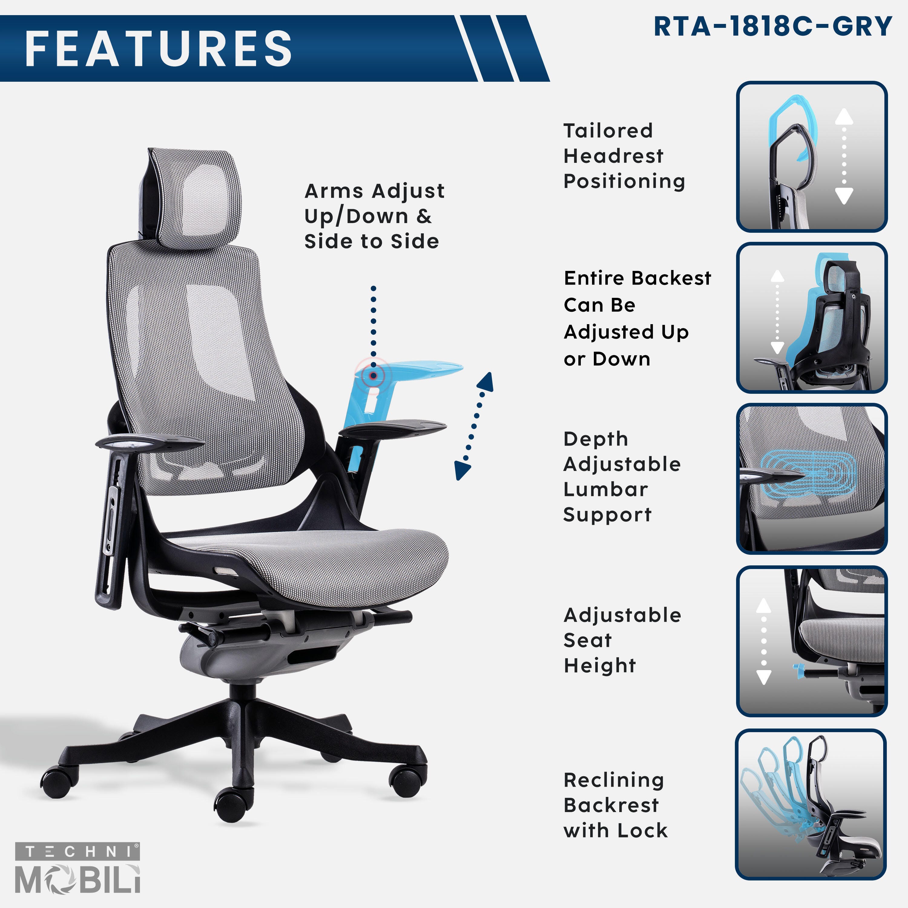 Techni Mobili LUX Ergonomic Executive Chair, , large