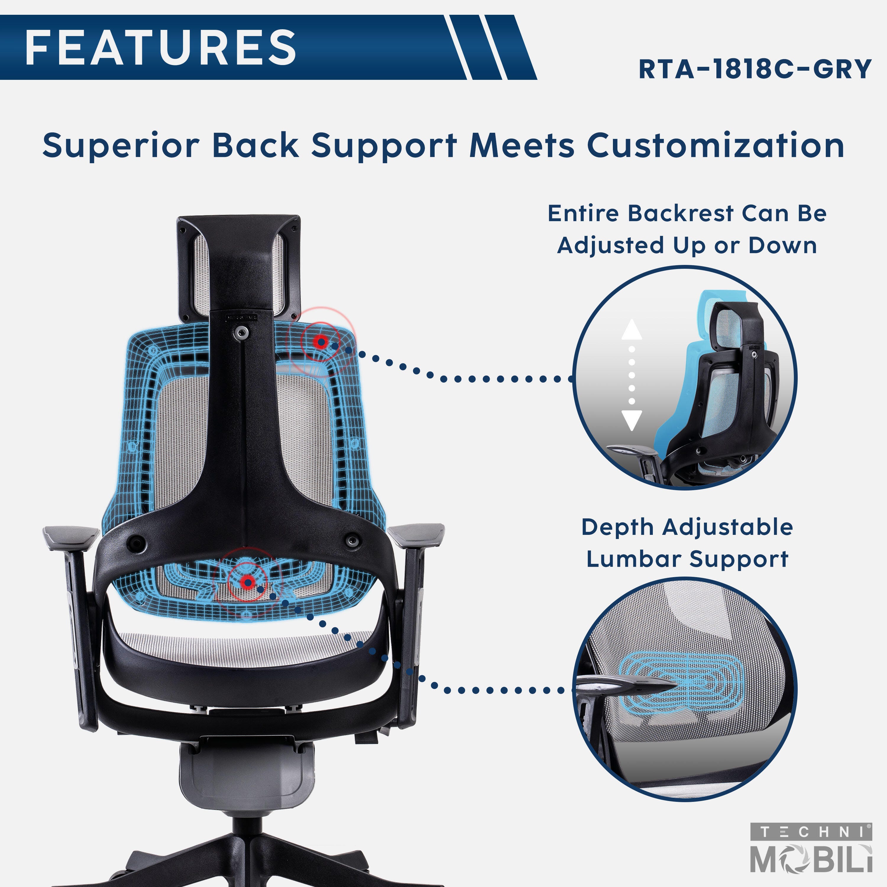 Techni Mobili LUX Ergonomic Executive Chair, , large