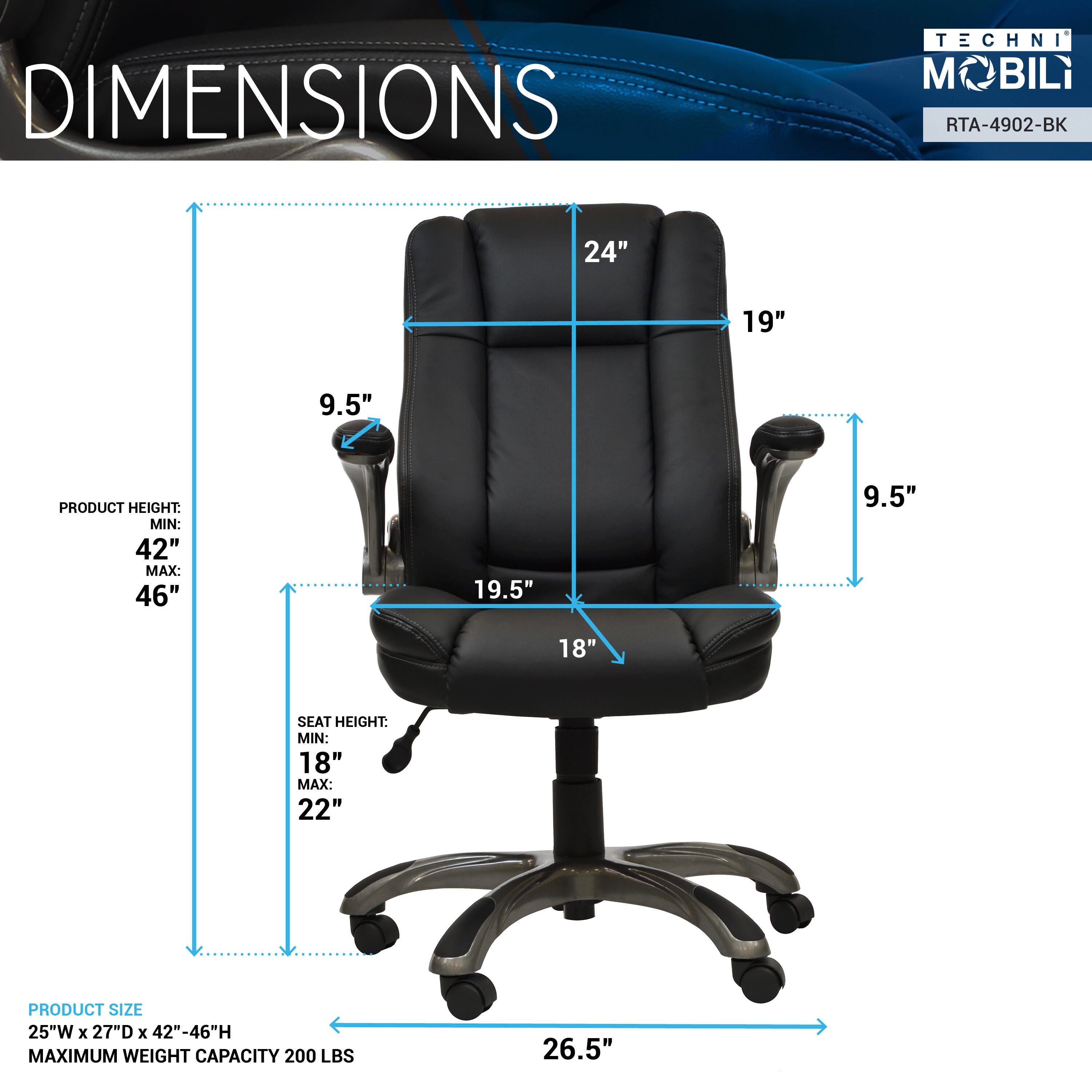Techni Mobili Medium Back Executive Office Chair, , large