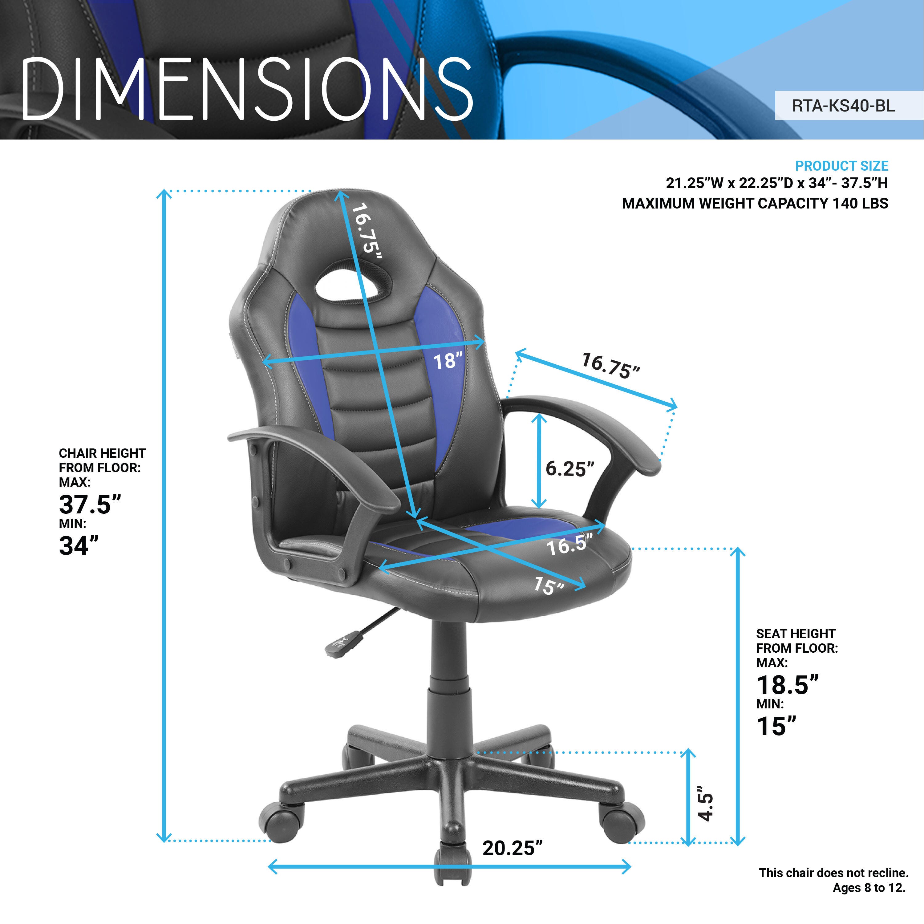 Techni Mobili Student Racer Chair with Wheels, Blue, large