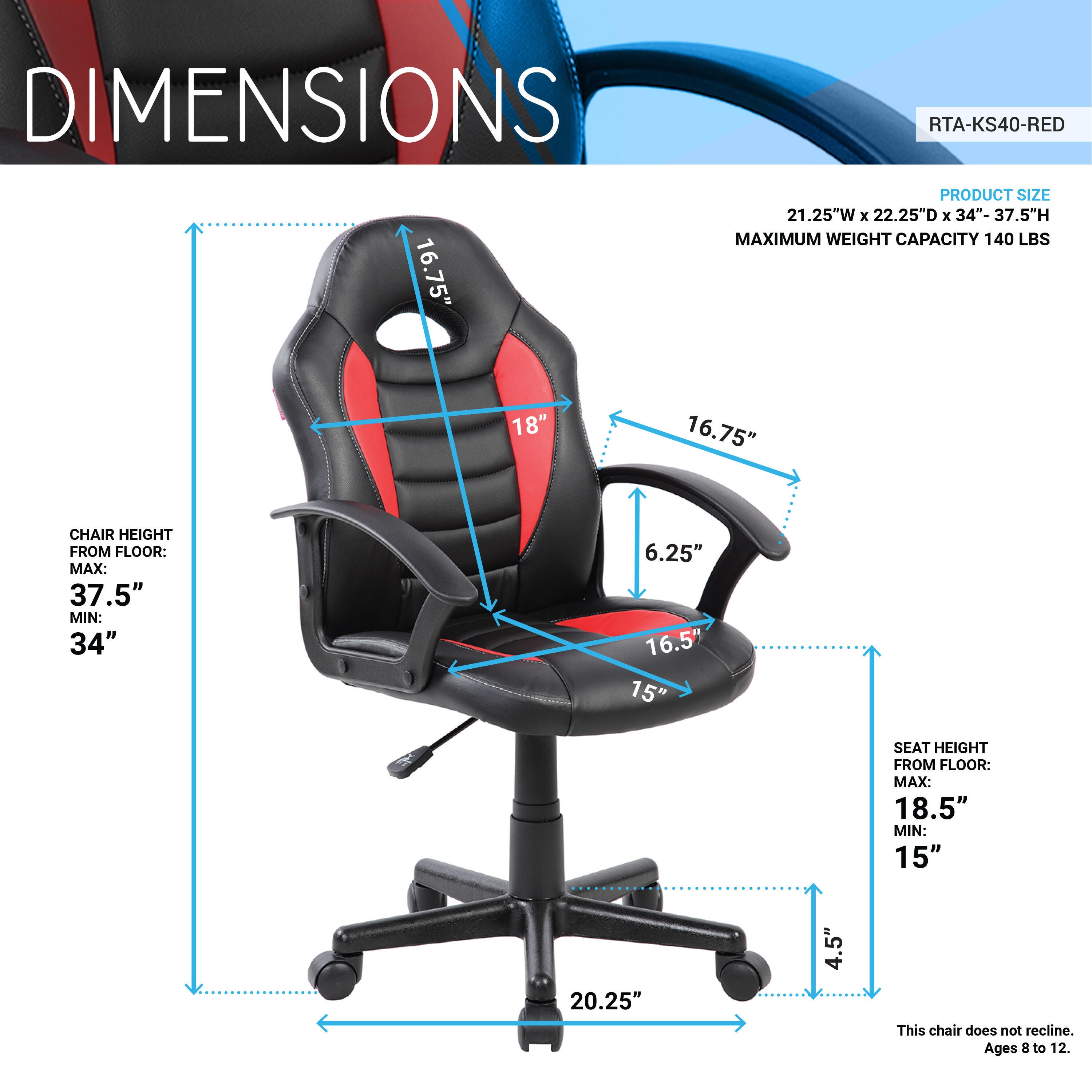 Techni Mobili Student Racer Chair with Wheels, Red, large
