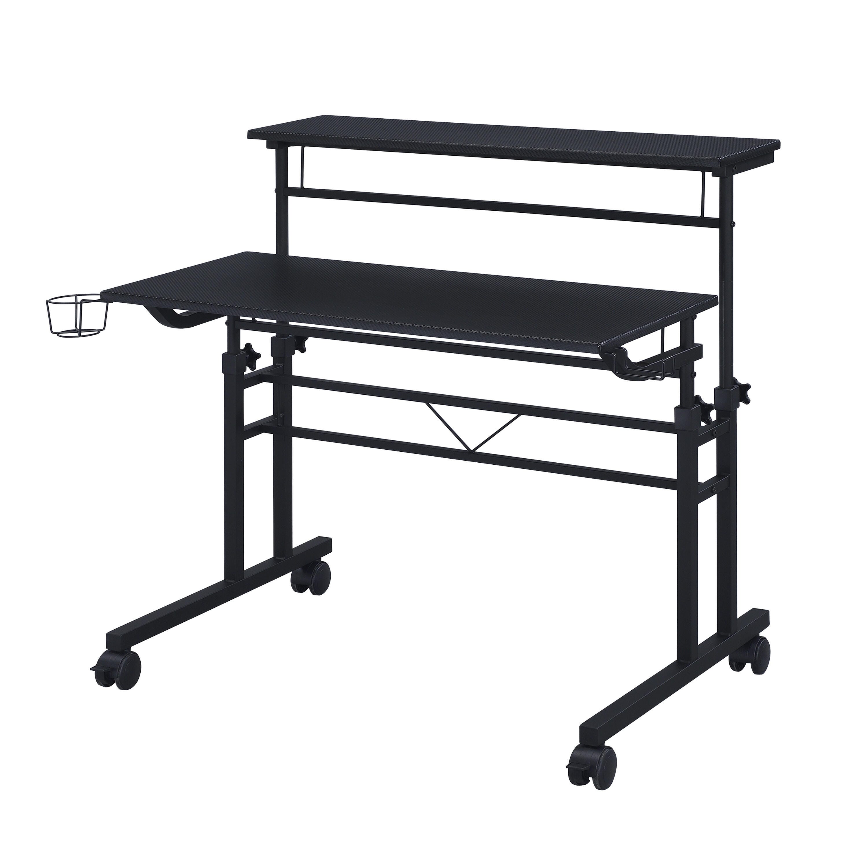 Techni Mobili Rolling Writing Desk with Height Adjustable Desktop, Black, large