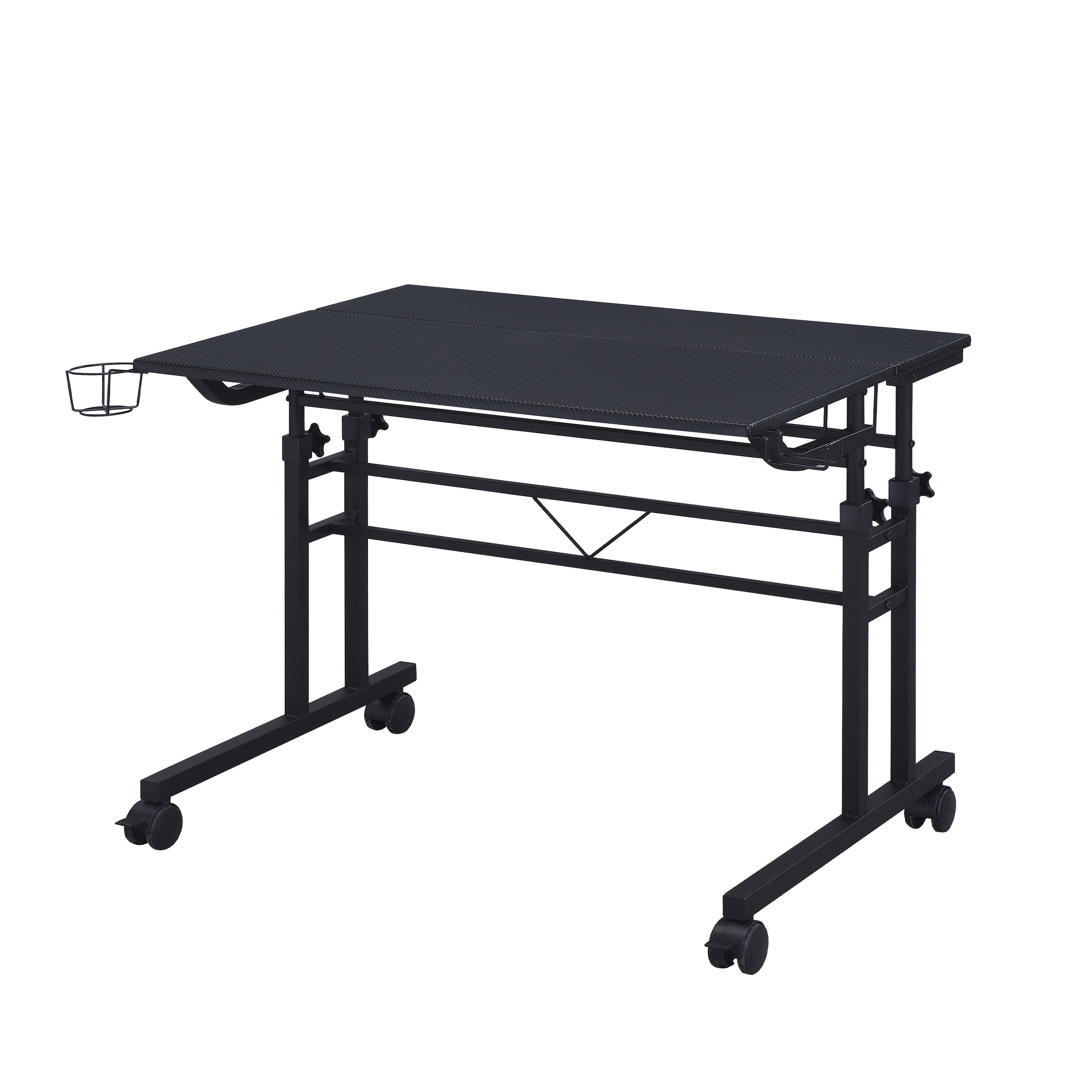 Techni Mobili Rolling Writing Desk with Height Adjustable Desktop, Black, large