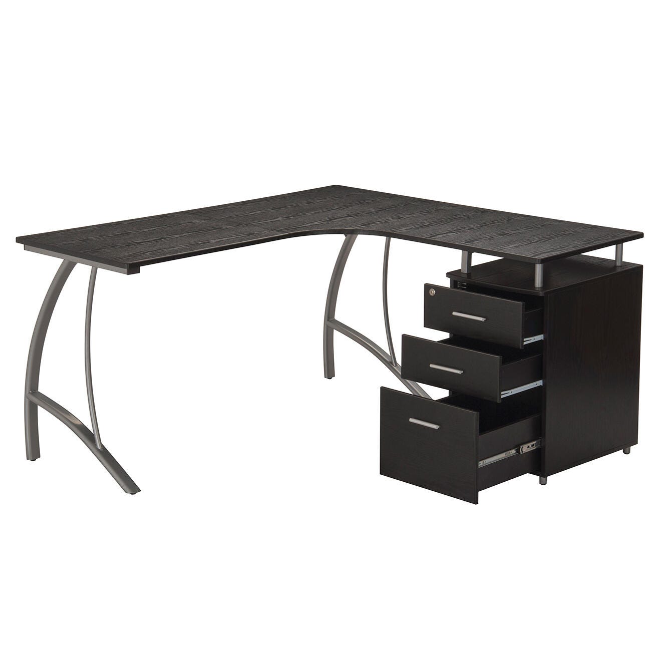 Techni Mobili Modern L- Shaped Computer Desk with File Cabinet, , large