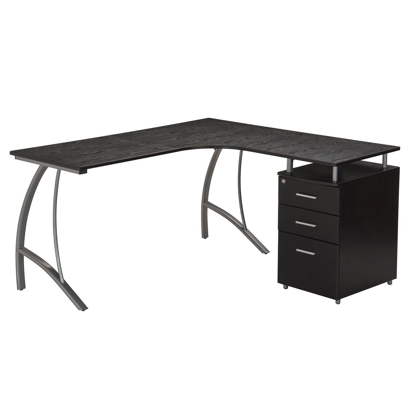 Techni Mobili Modern L- Shaped Computer Desk with File Cabinet, , large