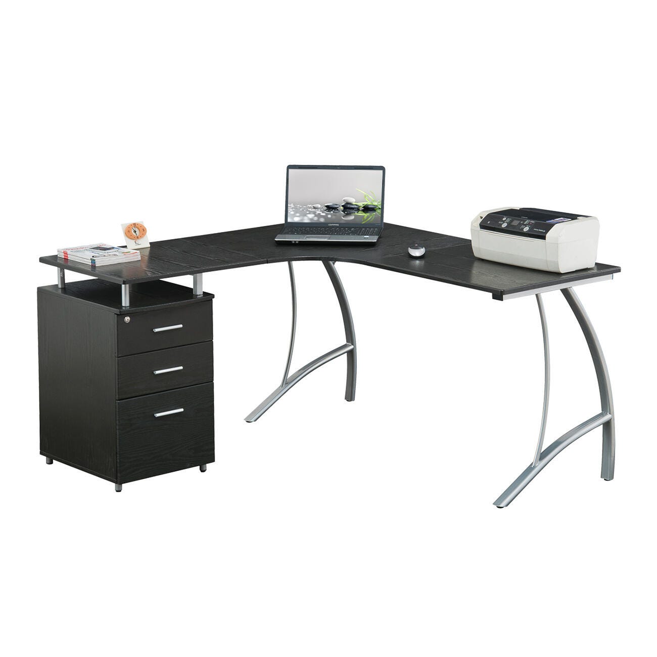 Techni Mobili Modern L- Shaped Computer Desk with File Cabinet, , large