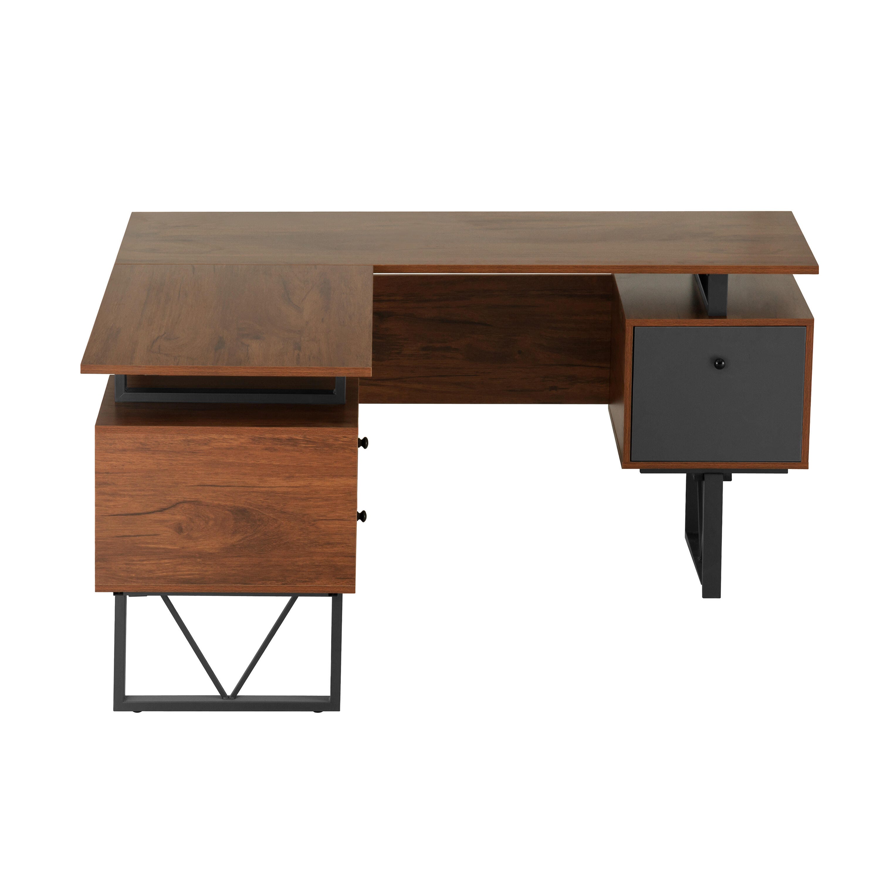 Techni Mobili Reversible L-Shape Computer Desk with Drawers, , large