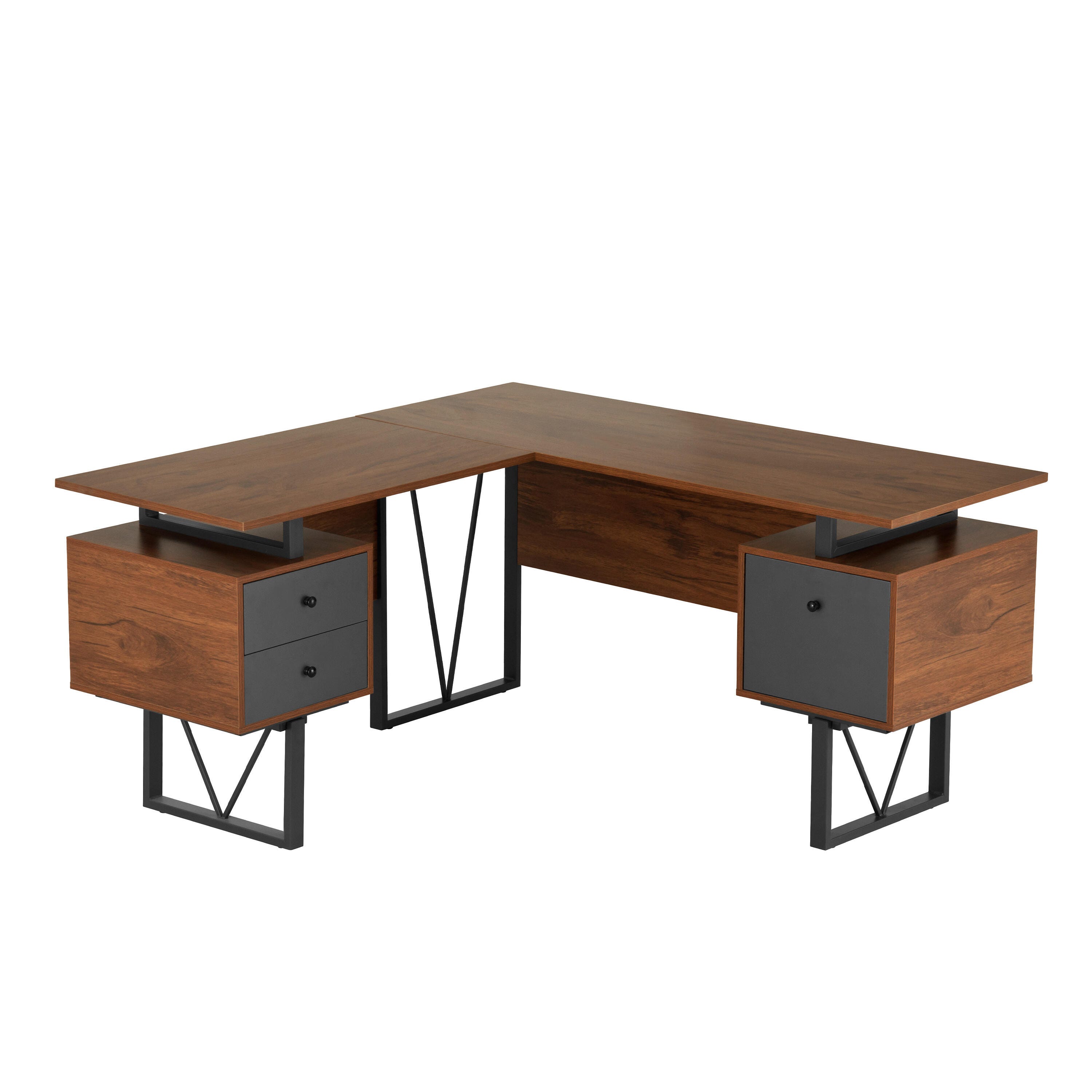 Techni Mobili Reversible L-Shape Computer Desk with Drawers