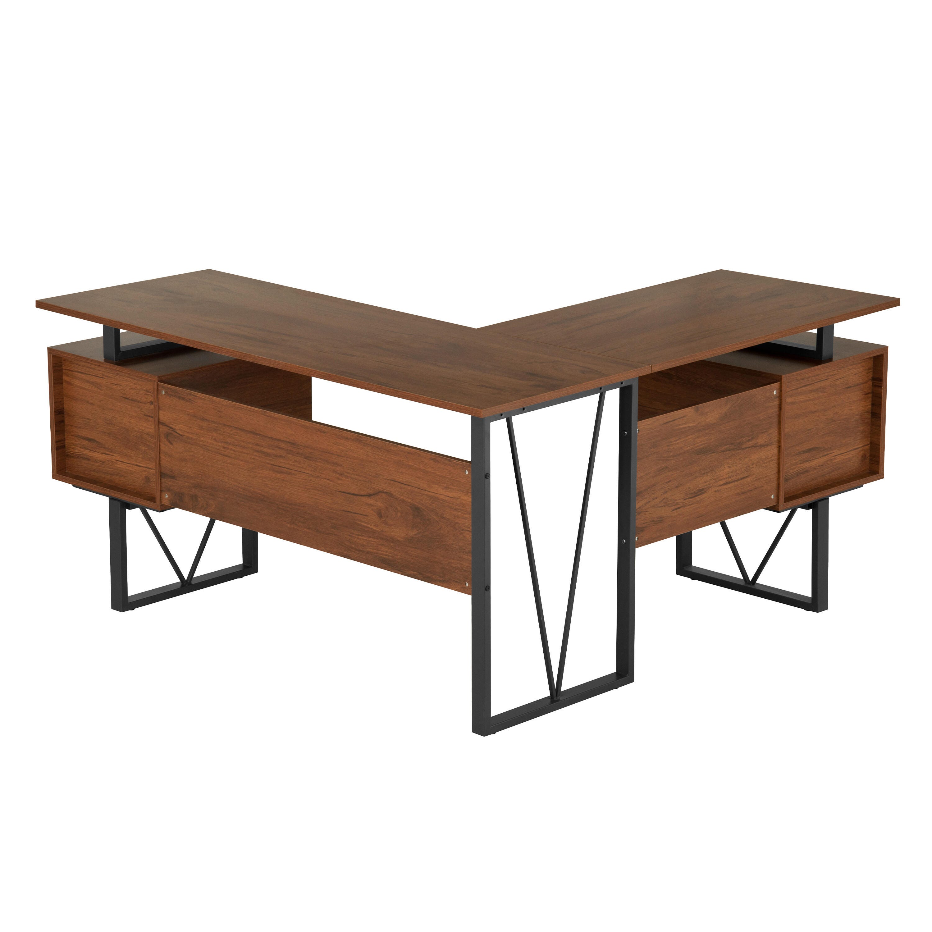 Techni Mobili Reversible L-Shape Computer Desk with Drawers, , large
