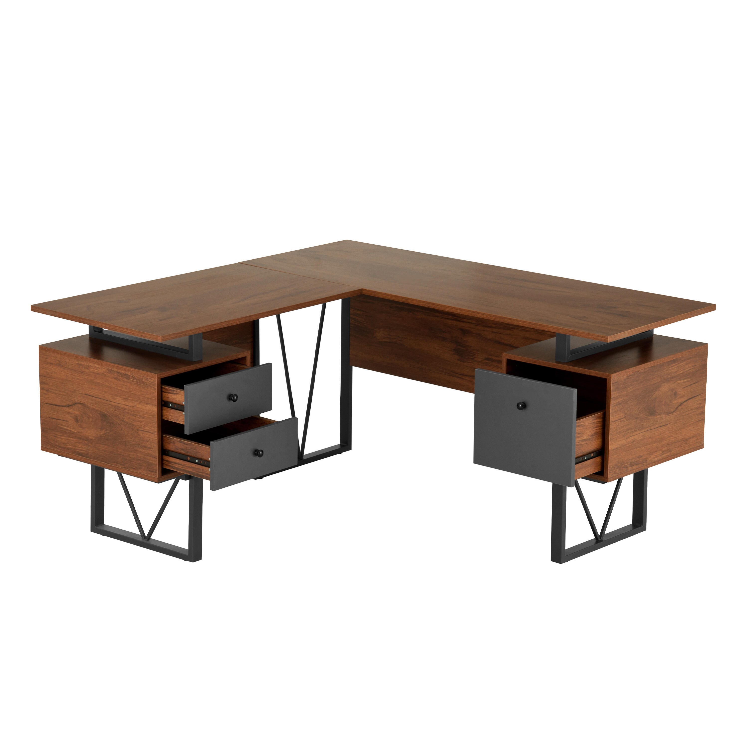 Techni Mobili Reversible L-Shape Computer Desk with Drawers, , large