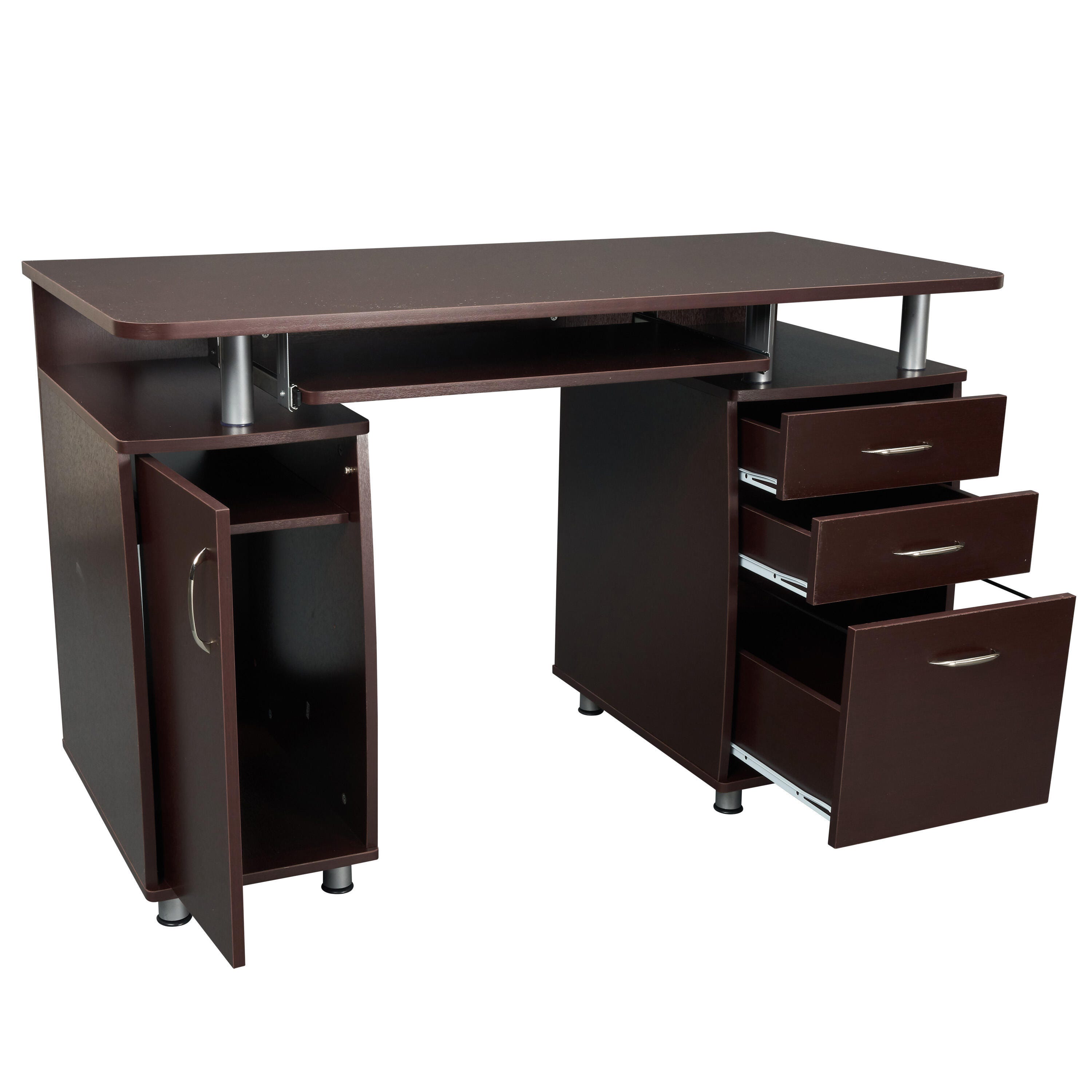 Techni Mobili Workstation Computer Desk with Storage, Chocolate, large