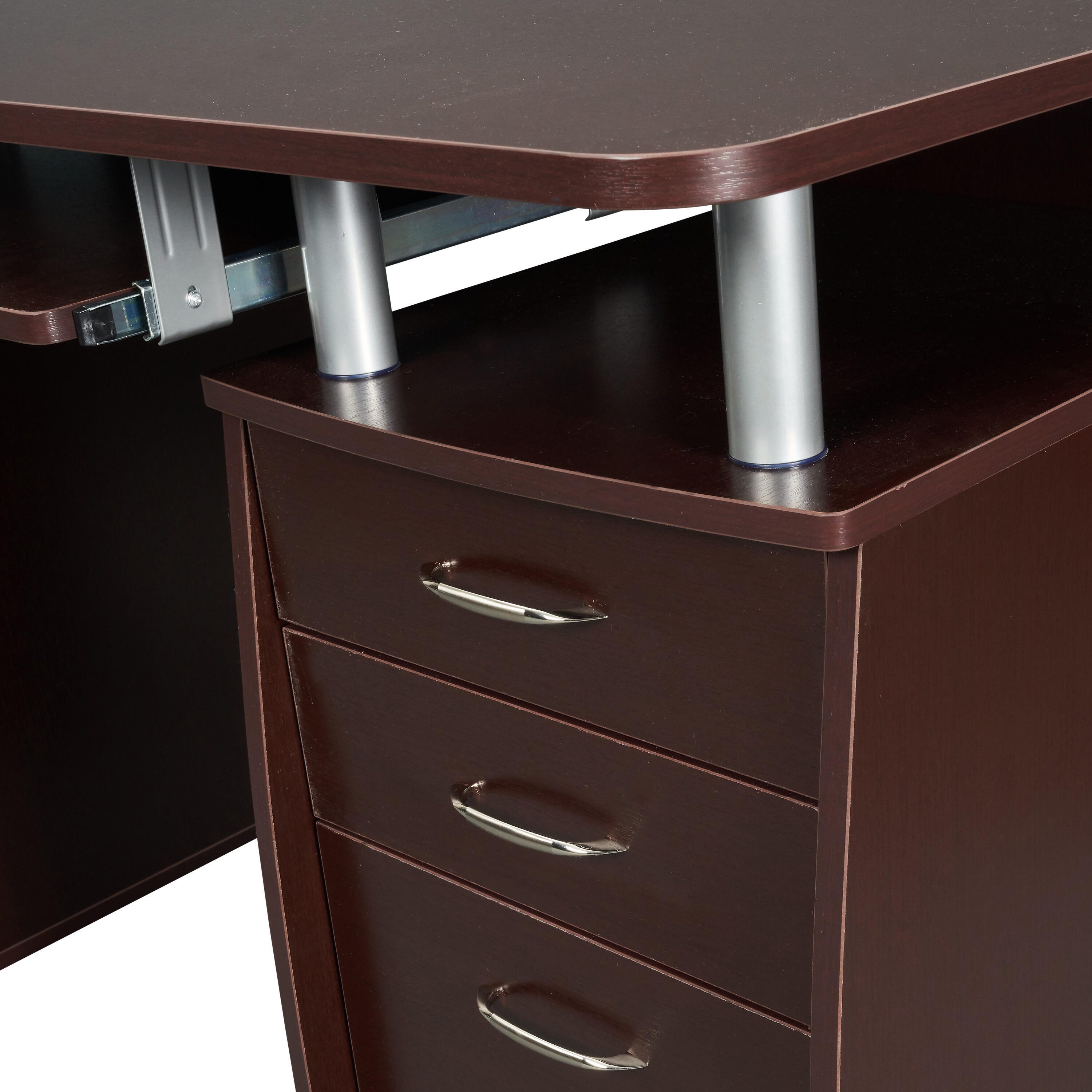 Techni Mobili Workstation Computer Desk with Storage, Chocolate, large