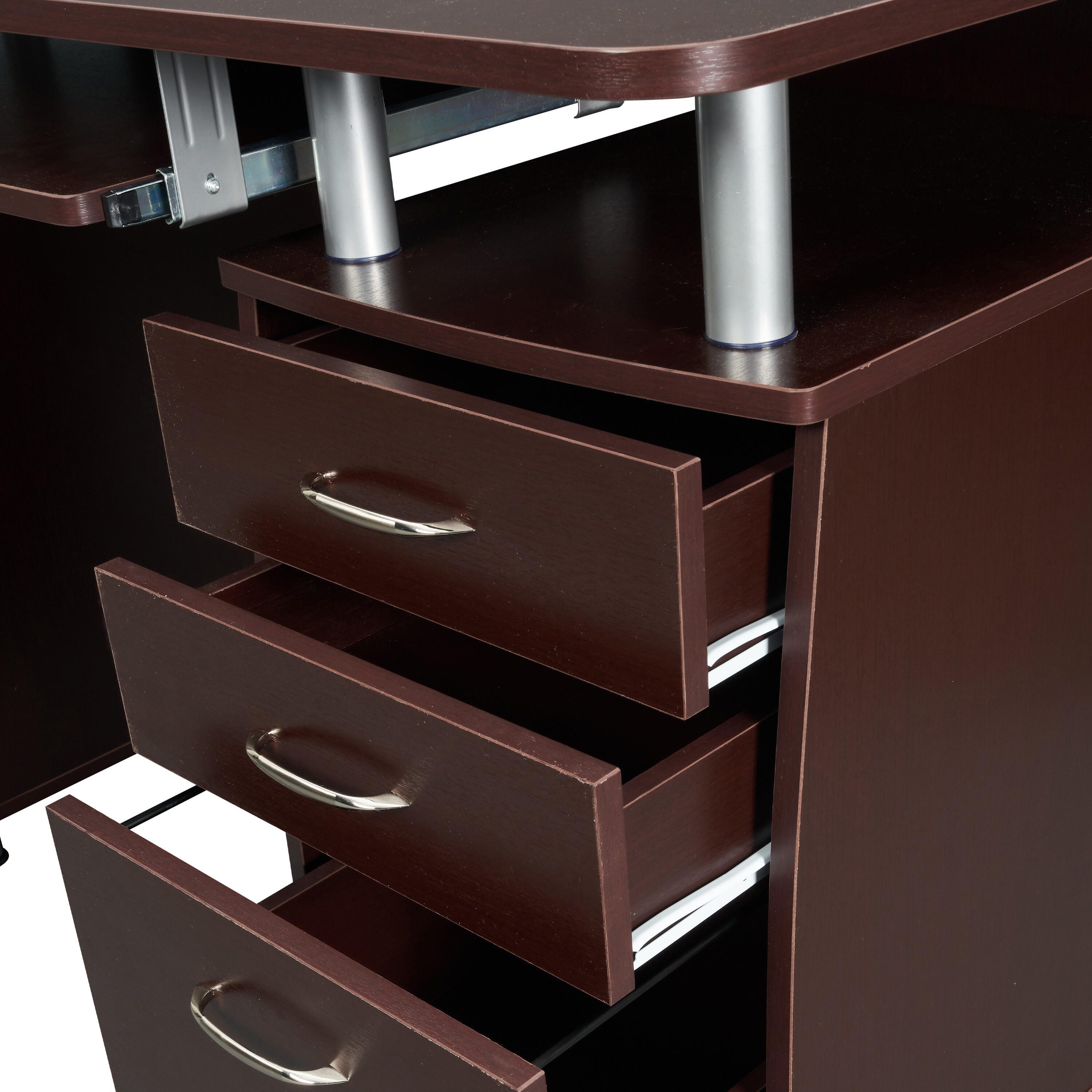Techni Mobili Workstation Computer Desk with Storage, Chocolate, large