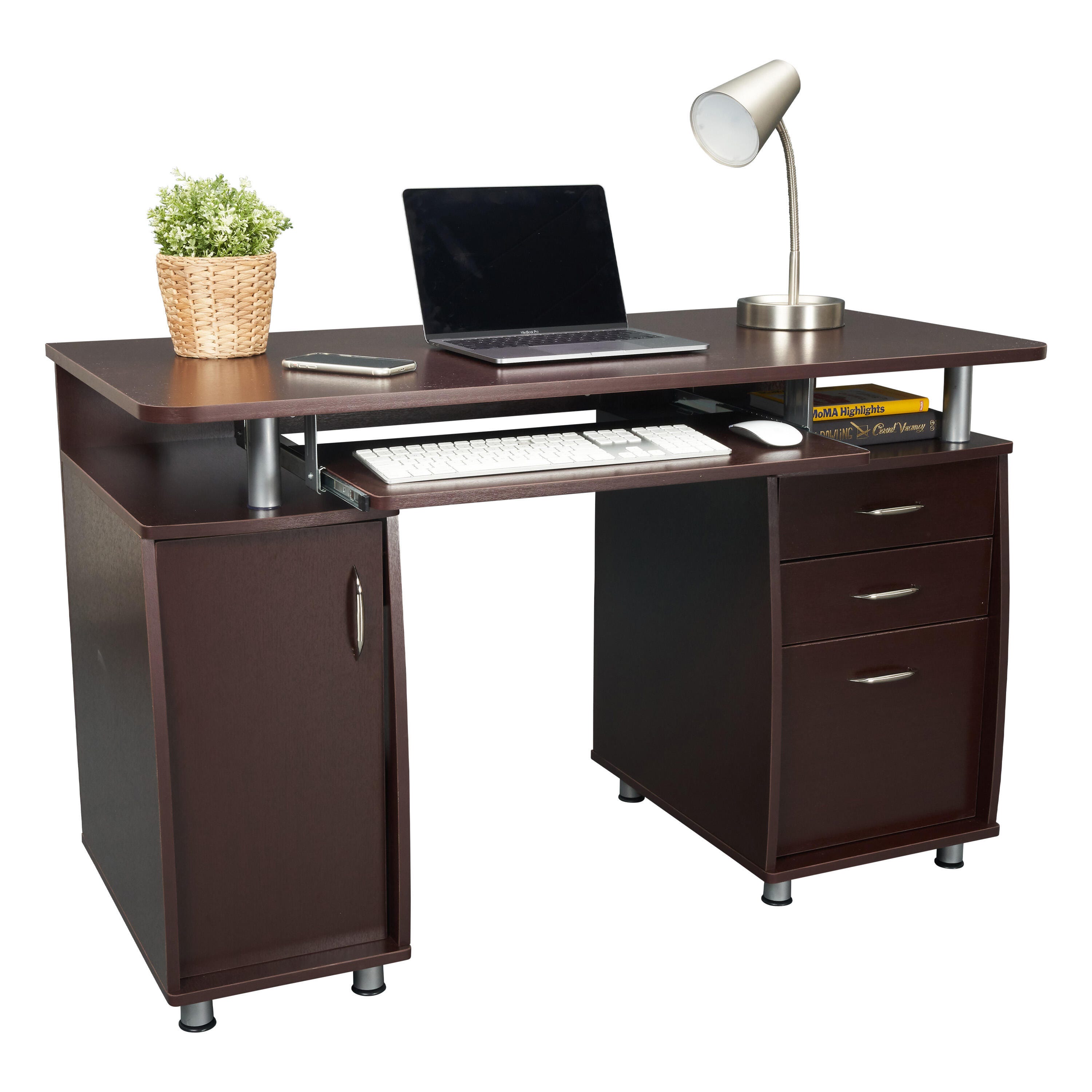 Techni Mobili Workstation Computer Desk with Storage, Chocolate, large