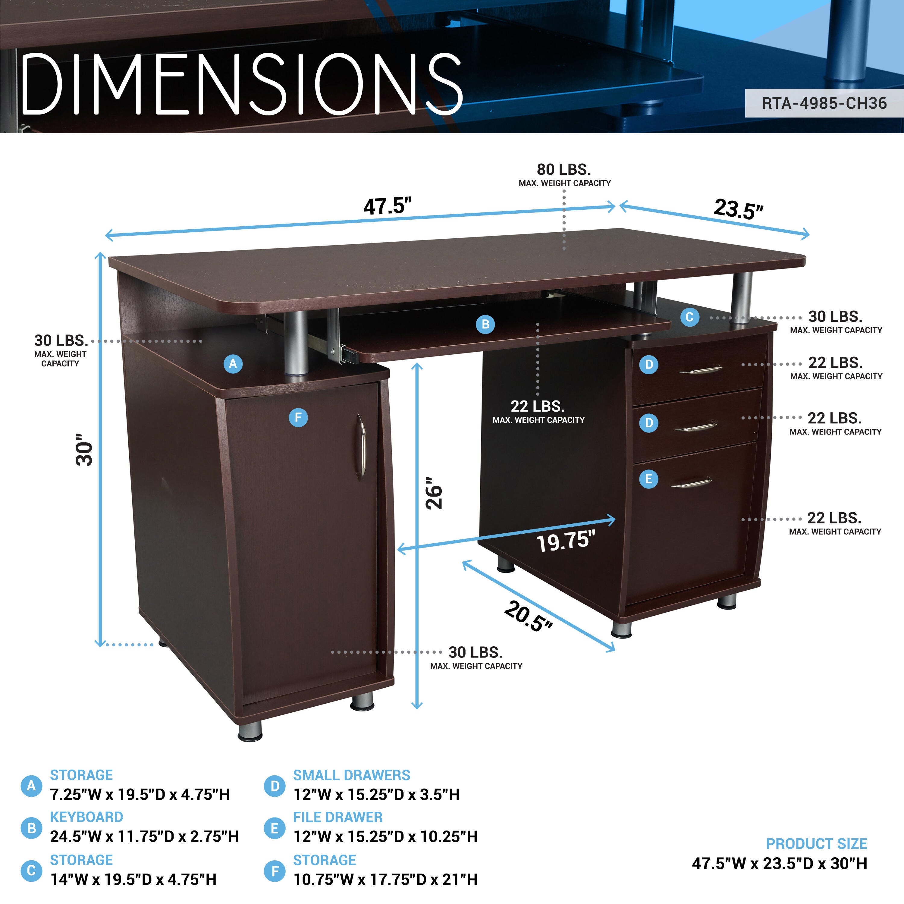 Techni Mobili Workstation Computer Desk with Storage, Chocolate, large