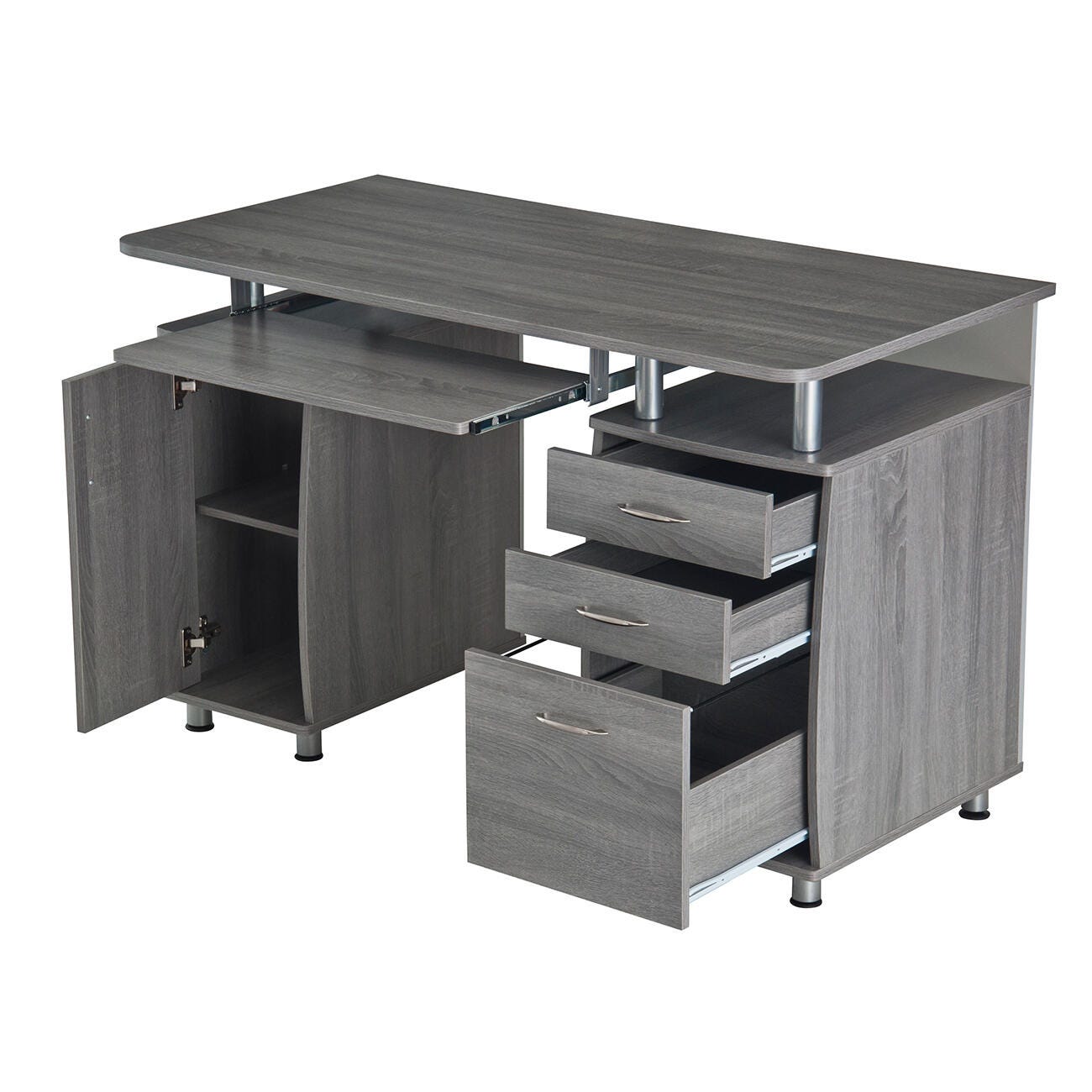 Techni Mobili Workstation Computer Desk with Storage, Gray, large