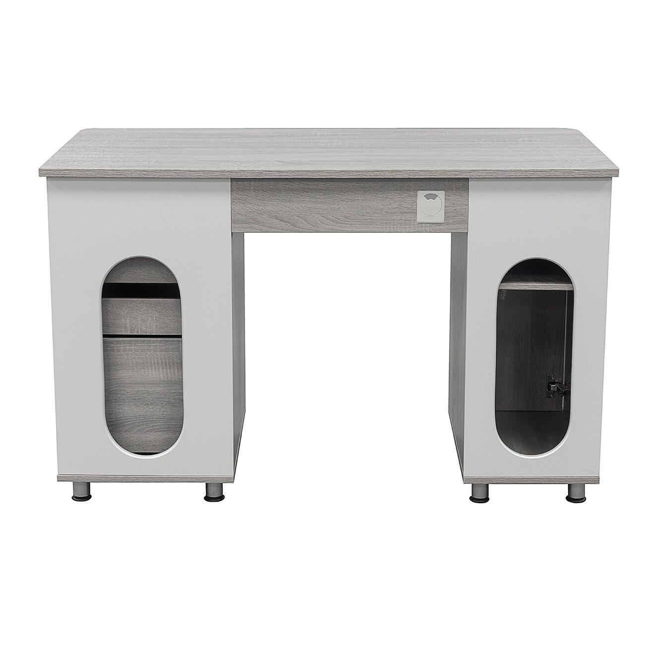 Techni Mobili Workstation Computer Desk with Storage, Gray, large
